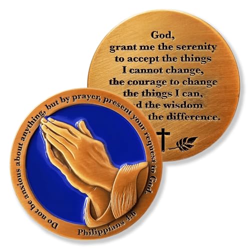 Antique Gold Serenity Prayer Coin 1.75" – Philippians 4:6 Bible Verse Challenge Coin for Encouragement