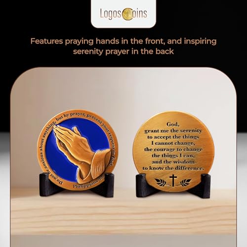 Antique Gold Serenity Prayer Coin 1.75" – Philippians 4:6 Bible Verse Challenge Coin for Encouragement