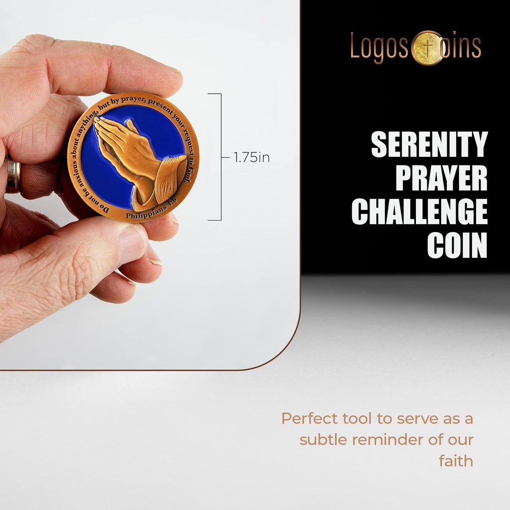 Antique Gold Serenity Prayer Coin 1.75" – Philippians 4:6 Bible Verse Challenge Coin for Encouragement
