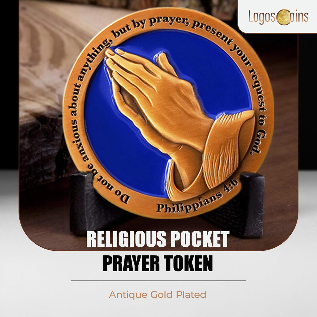 Antique Gold Serenity Prayer Coin 1.75" – Philippians 4:6 Bible Verse Challenge Coin for Encouragement