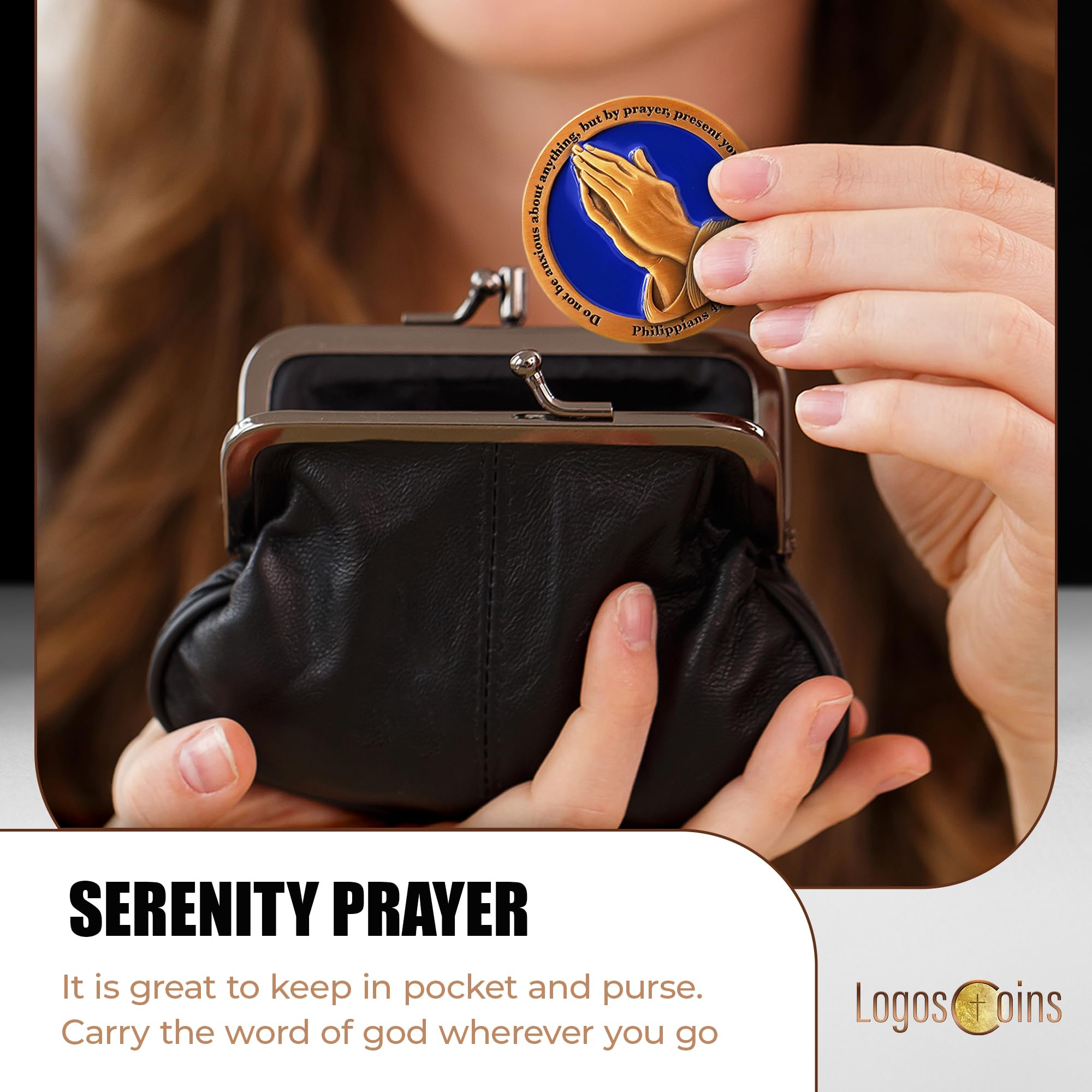 Antique Gold Serenity Prayer Coin 1.75" – Philippians 4:6 Bible Verse Challenge Coin for Encouragement
