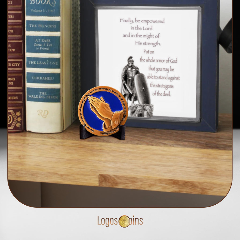 Antique Gold Serenity Prayer Coin 1.75" – Philippians 4:6 Bible Verse Challenge Coin for Encouragement