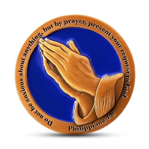 Antique Gold Serenity Prayer Coin 1.75" – Philippians 4:6 Bible Verse Challenge Coin for Encouragement