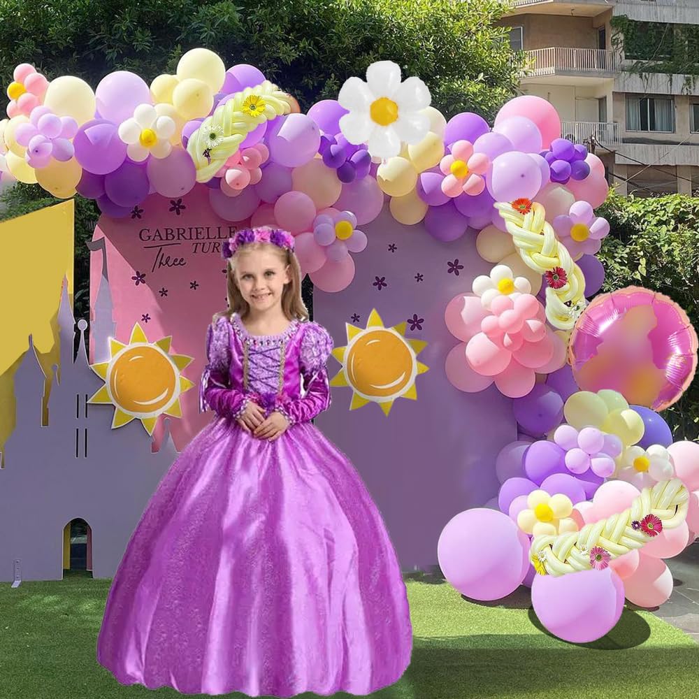 ANYMONYPF 144-Piece Purple Long Hair Princess Balloon Arch Kit for Girl Birthday Party Decorations
