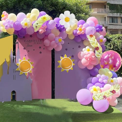 ANYMONYPF 144-Piece Purple Long Hair Princess Balloon Arch Kit for Girl Birthday Party Decorations