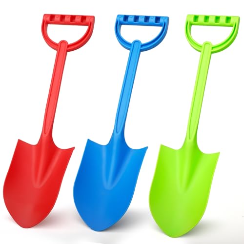 Anzmtosn 3 Pack 16-Inch Heavy-Duty Plastic Beach Shovels for Kids and Adults - Blue Sand Scoops for Sandbox, Gardening, Snow