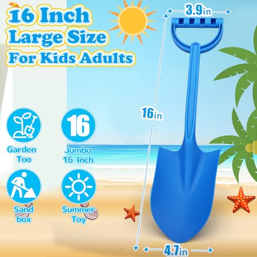 Anzmtosn 3 Pack 16-Inch Heavy-Duty Plastic Beach Shovels for Kids and Adults - Blue Sand Scoops for Sandbox, Gardening, Snow