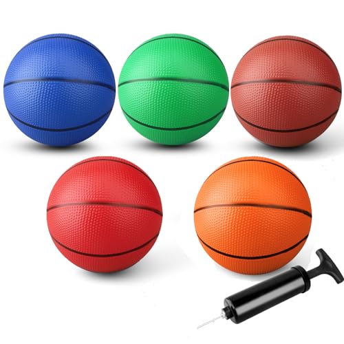 Anzmtosn 4-Pack 7-Inch Mini Basketballs with Pump – PVC Inflatable Balls for Indoor Hoops, Pool, and Beach