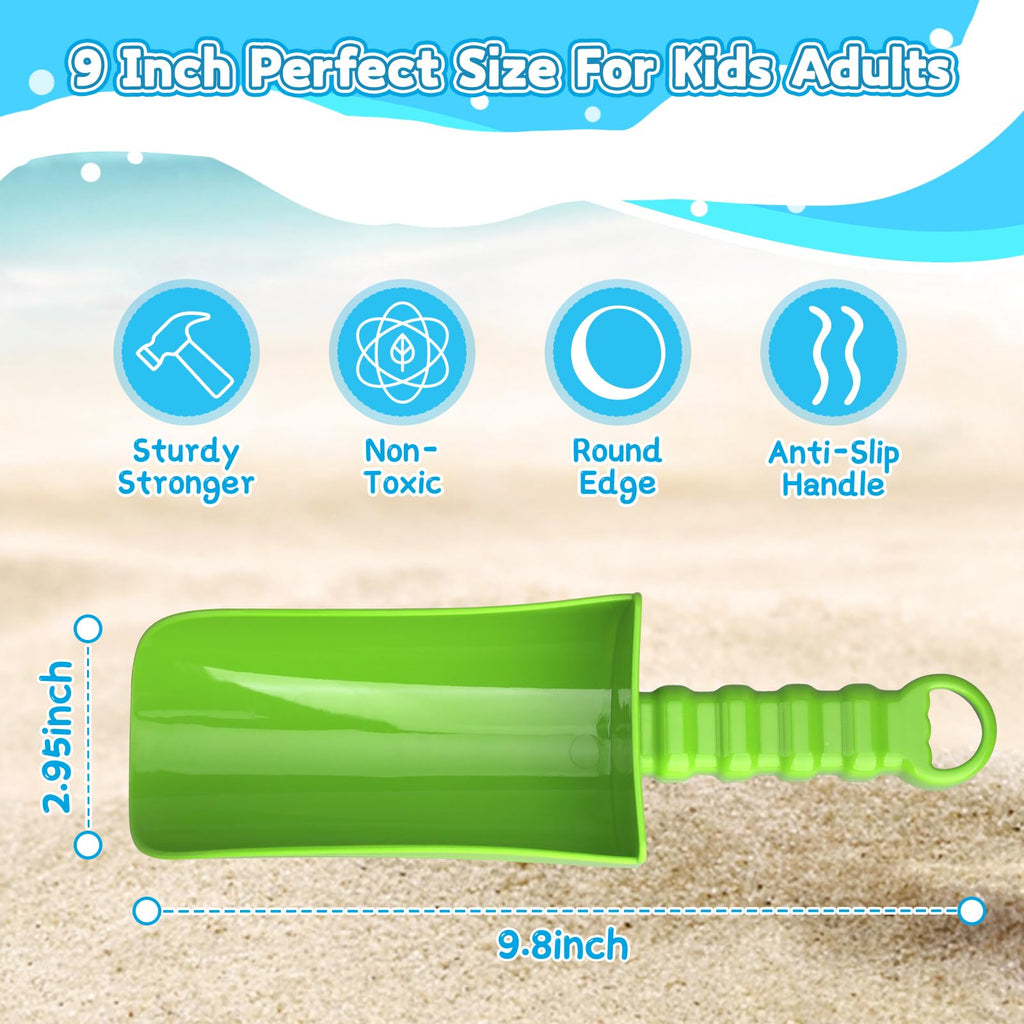Anzmtosn 4-Pack Jumbo 9-Inch Beach Sand Shovels for Kids and Adults – Durable ABS Plastic Garden Digging Toy Set