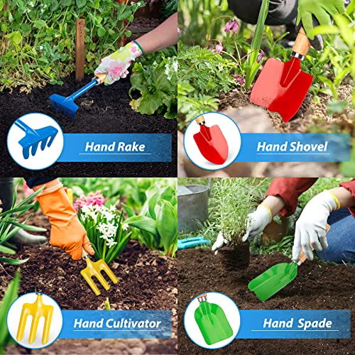 Anzmtosn Kids Metal Garden Tool Set – 4-Piece Sandbox & Beach Toy Kit with Rake, Spade, Hoe, Leaf Rake