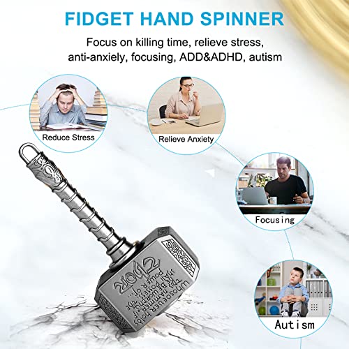 Anzmtosn Metal Fidget Spinner Battle Hammer 2-in-1 with Two Spin Modes – Quiet Stress Relief Toy for Kids and Adults (Black)