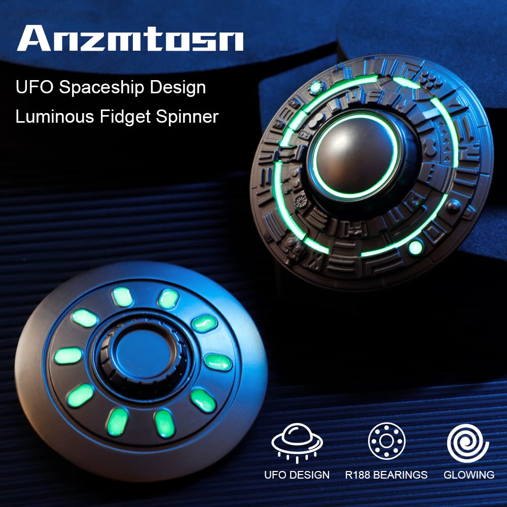 Anzmtosn UFO Metal Fidget Spinner - Glow in the Dark, R188 Bearing, 3+ Min Spin, Stress Relief Desk Toy