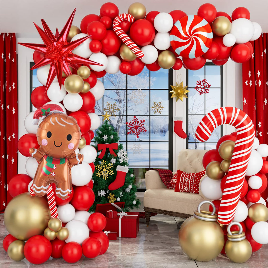 AobkDeco Christmas Balloon Garland Arch Kit – Red, White & Gold Balloons for Holiday Party Decor