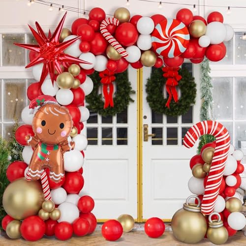 AobkDeco Christmas Balloon Garland Arch Kit – Red, White & Gold Balloons for Holiday Party Decor