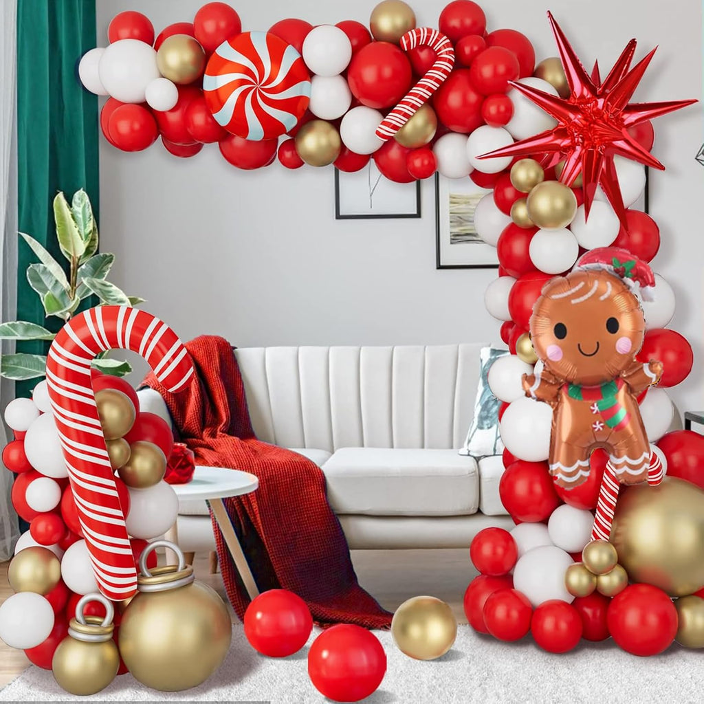 AobkDeco Christmas Balloon Garland Arch Kit – Red, White & Gold Balloons for Holiday Party Decor