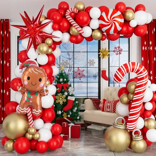 AobkDeco Christmas Balloon Garland Arch Kit – Red, White & Gold Balloons for Holiday Party Decor