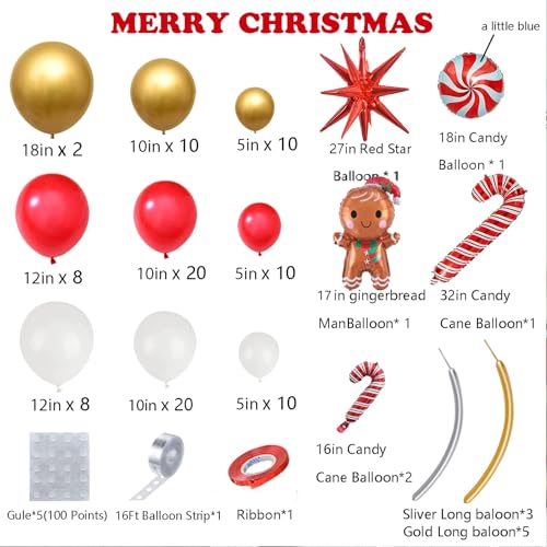 AobkDeco Christmas Balloon Garland Arch Kit – Red, White & Gold Balloons for Holiday Party Decor