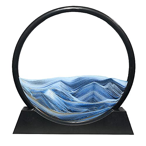 Aoderun 7 Inch Round Moving Sand Art Picture - Blue 3D Deep Sea Sandscape in Motion, Relaxing Desktop Decor