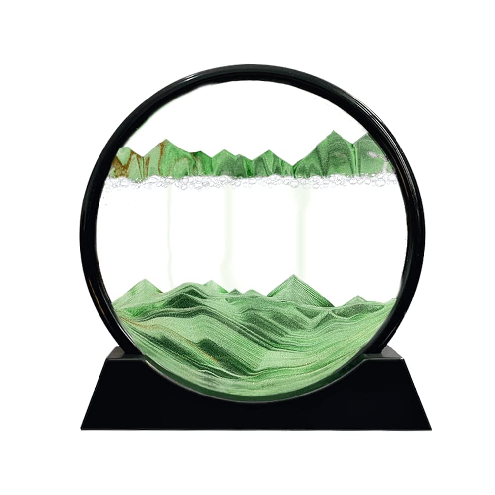 Aoderun Moving Sand Art Picture – Round 3D Green Sandscape, 7 Inch Desktop Decor