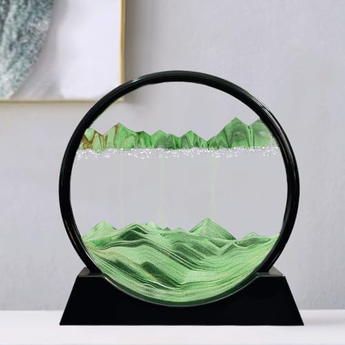 Aoderun Moving Sand Art Picture – Round 3D Green Sandscape, 7 Inch Desktop Decor
