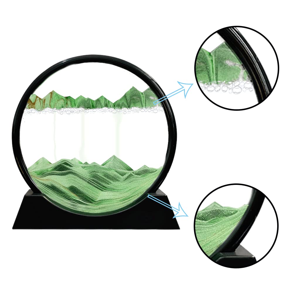 Aoderun Moving Sand Art Picture – Round 3D Green Sandscape, 7 Inch Desktop Decor