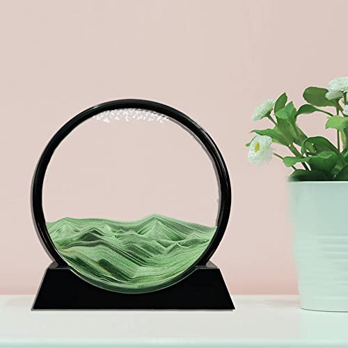 Aoderun Moving Sand Art Picture – Round 3D Green Sandscape, 7 Inch Desktop Decor