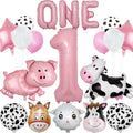 AODESAI 19-Piece Farm Animal Balloon Set for 1st Birthday - Number 1 Foil Balloons with Cow, Sheep, Pig & Donkey
