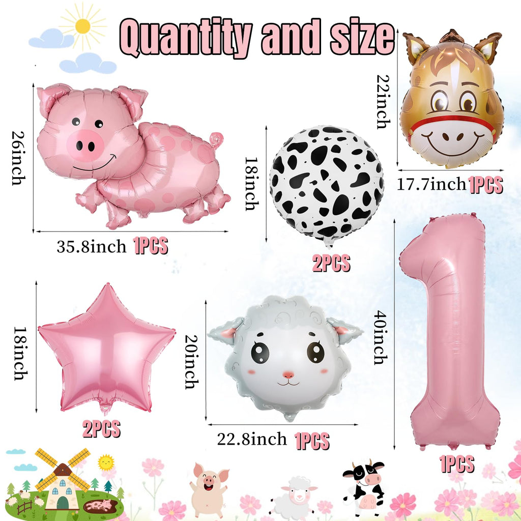 AODESAI 19-Piece Farm Animal Balloon Set for 1st Birthday - Number 1 Foil Balloons with Cow, Sheep, Pig & Donkey