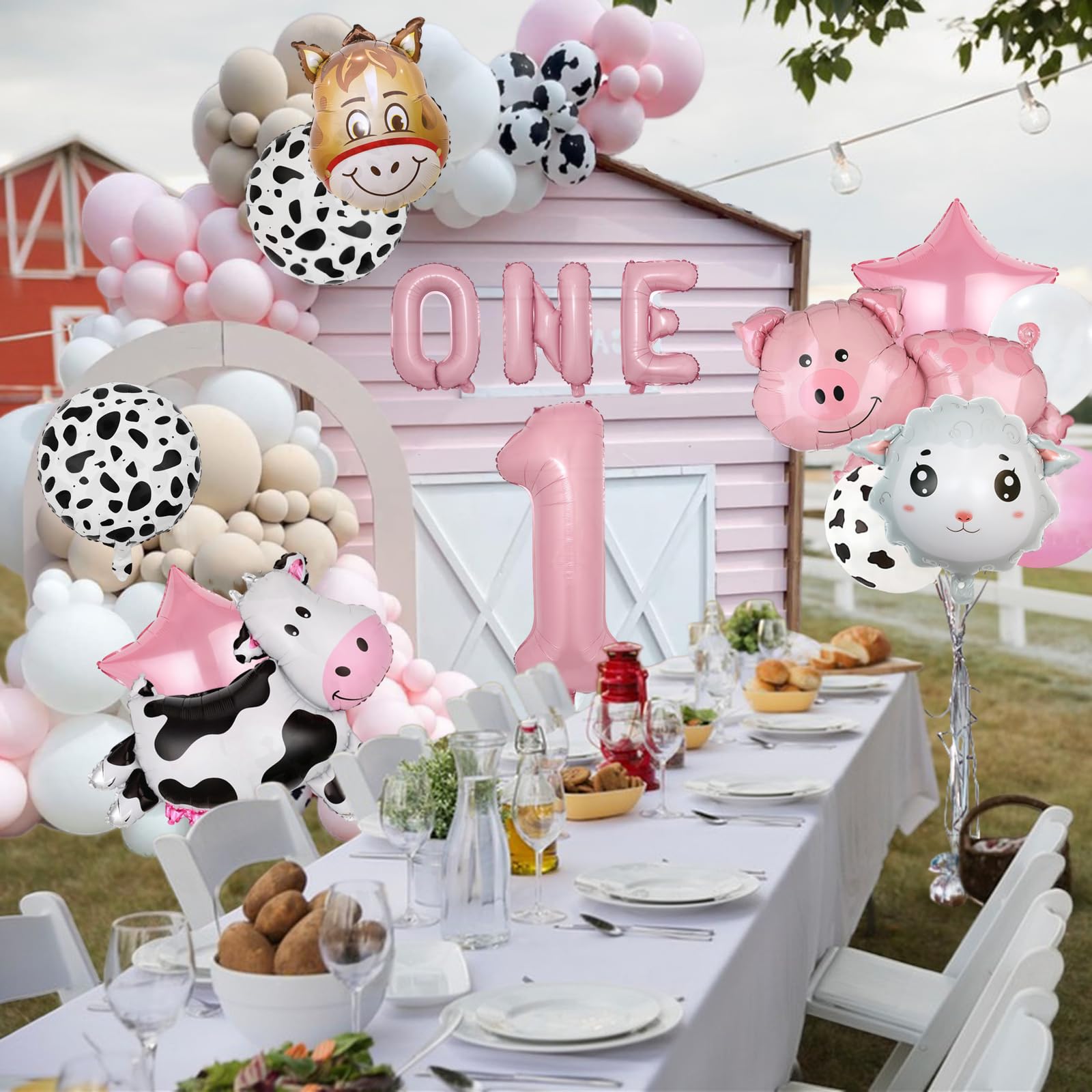 AODESAI 19-Piece Farm Animal Balloon Set for 1st Birthday - Number 1 Foil Balloons with Cow, Sheep, Pig & Donkey