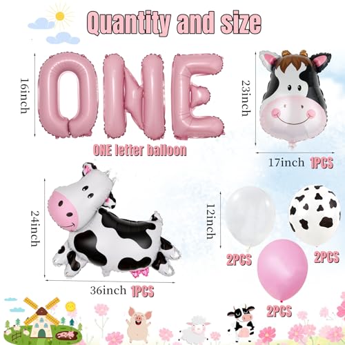 AODESAI 19-Piece Farm Animal Balloon Set for 1st Birthday - Number 1 Foil Balloons with Cow, Sheep, Pig & Donkey