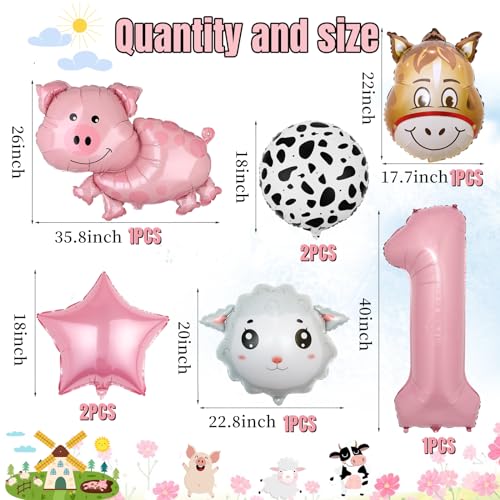 AODESAI 19-Piece Farm Animal Balloon Set for 1st Birthday - Number 1 Foil Balloons with Cow, Sheep, Pig & Donkey