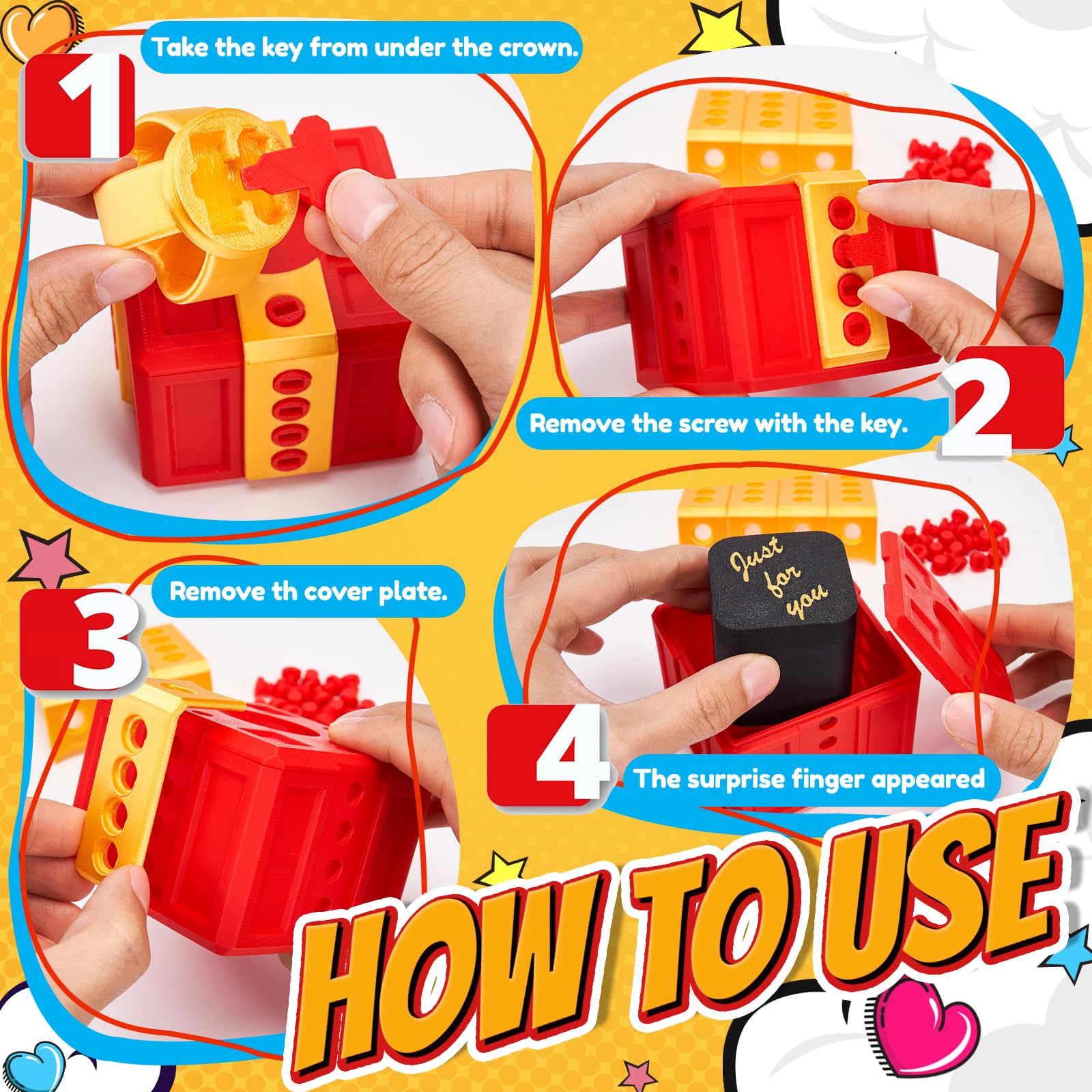 Aodomis 3.74" Gotcha Box Prank with Surprise Finger - 3D Printed Puzzle Gift Box with Screws & Pop Up Finger, Annoying Gift Box for Birthdays, Gag Gift for Friends Him or Her