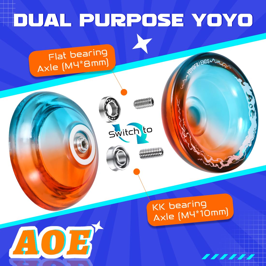 AOE Responsive Yoyo for Beginners with Dual Function Bearing – Includes Case and 10 Strings
