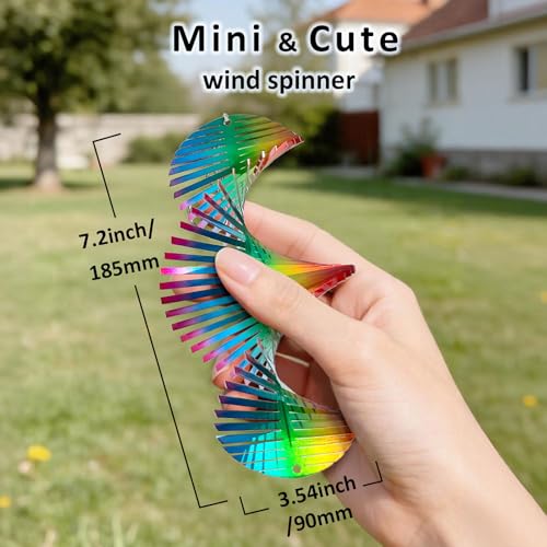 Aoedelyart Rainbow Wave Wind Spinner - 7 Inch Stainless Steel Reflective Outdoor Hanging Decor