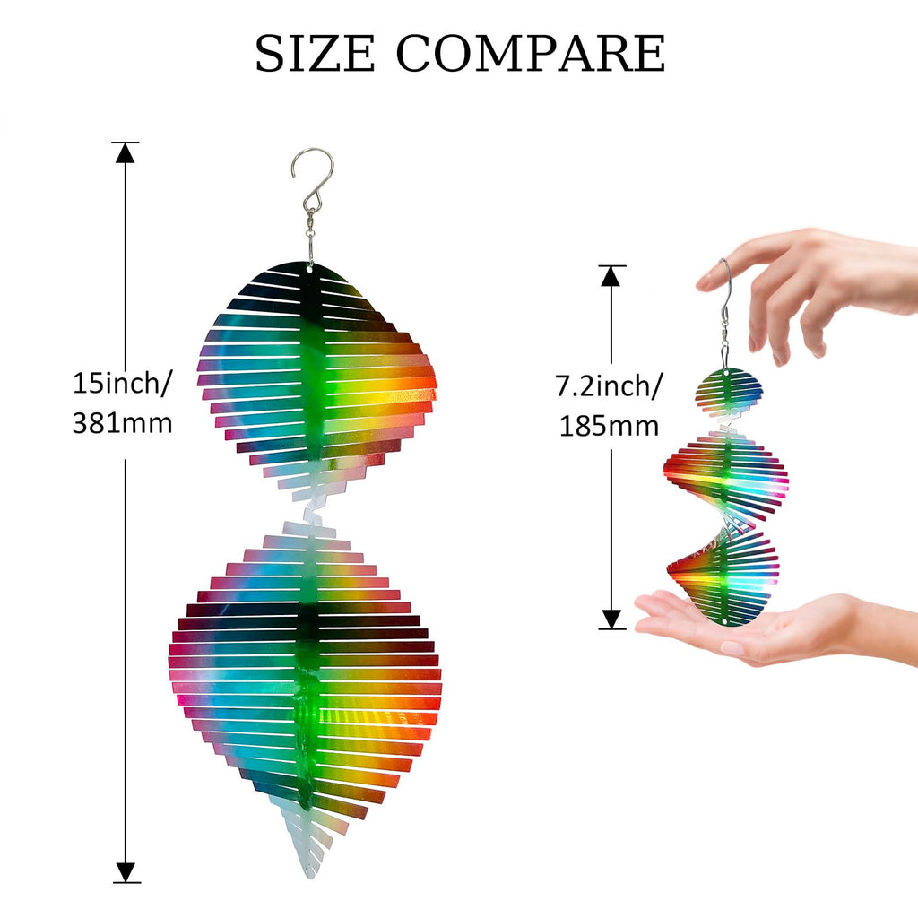 Aoedelyart Rainbow Wave Wind Spinner - 7 Inch Stainless Steel Reflective Outdoor Hanging Decor