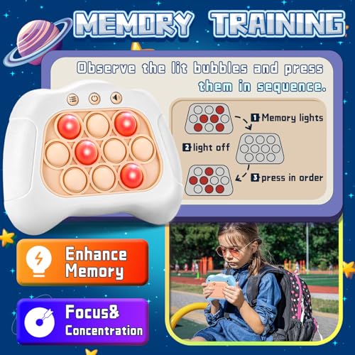 Aolgen Quick Push Game – Light Up Fast Push Bubble Game with 4 Modes, Sensory Toy for Kids 3-12 and Adults (White)