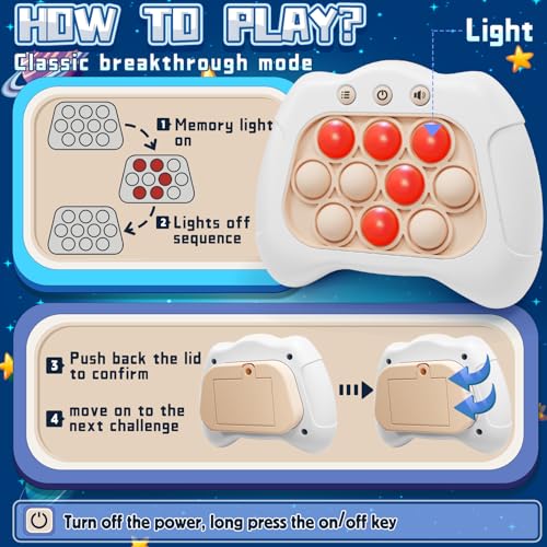 Aolgen Quick Push Game – Light Up Fast Push Bubble Game with 4 Modes, Sensory Toy for Kids 3-12 and Adults (White)