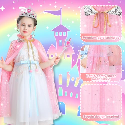 AOMIG 11-Piece Princess Cape Set with Crown, Wand, Jewelry & Bag for Girls 3-8