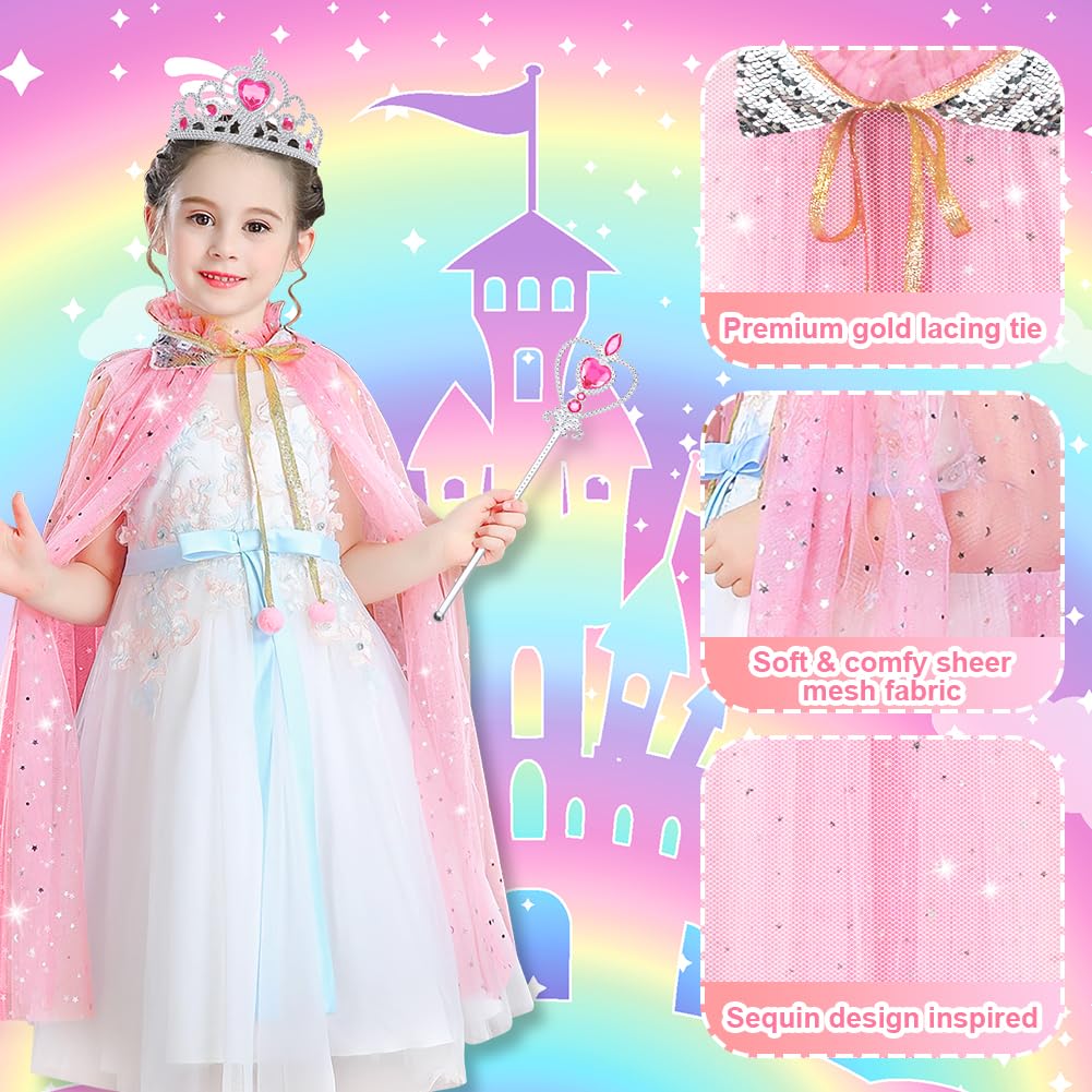 AOMIG 11-Piece Princess Cape Set with Crown, Wand, Jewelry & Bag for Girls 3-8