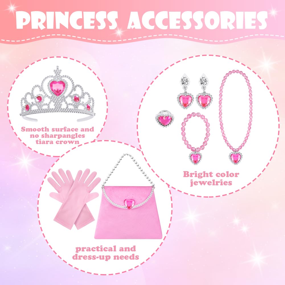 AOMIG 11-Piece Princess Cape Set with Crown, Wand, Jewelry & Bag for Girls 3-8