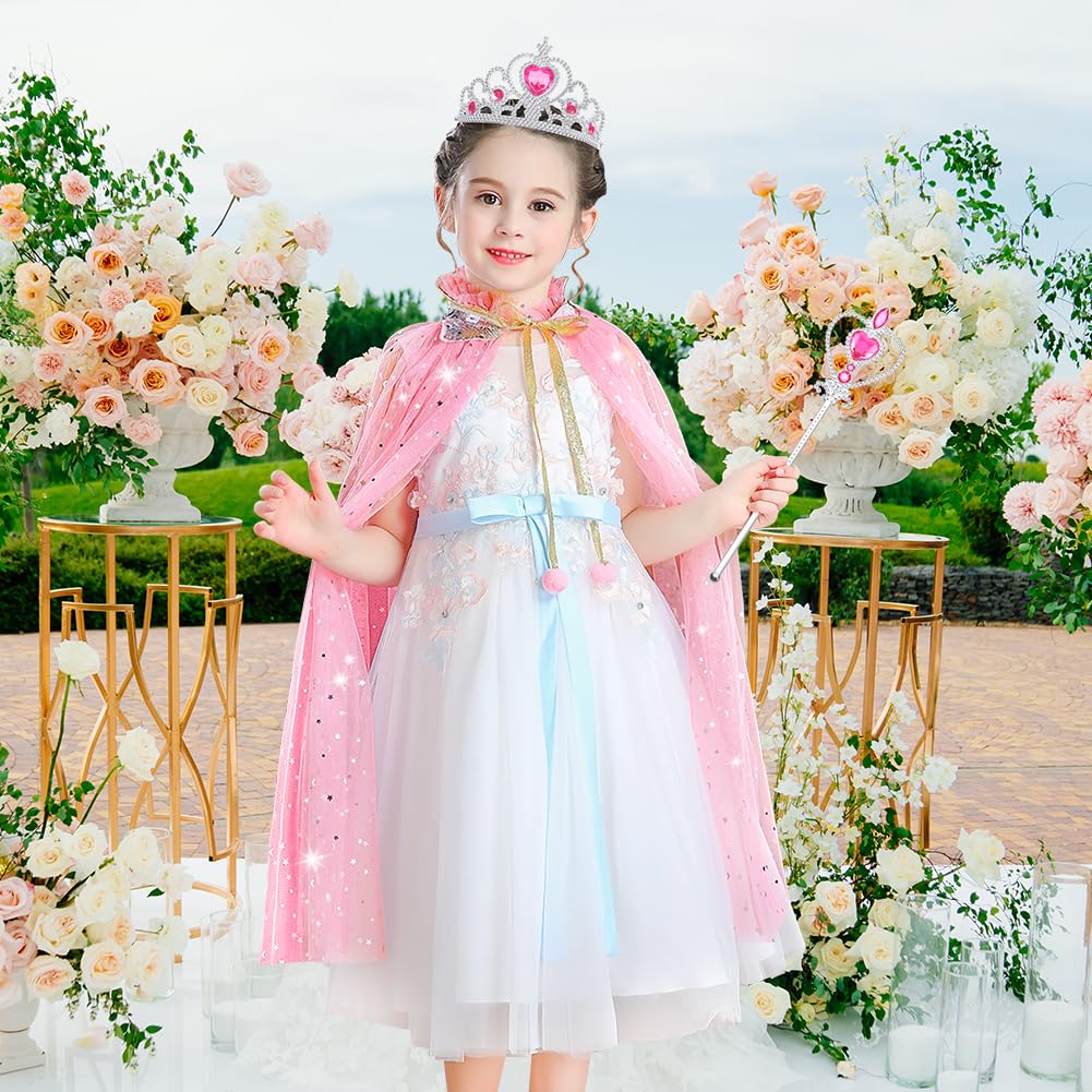 AOMIG 11-Piece Princess Cape Set with Crown, Wand, Jewelry & Bag for Girls 3-8