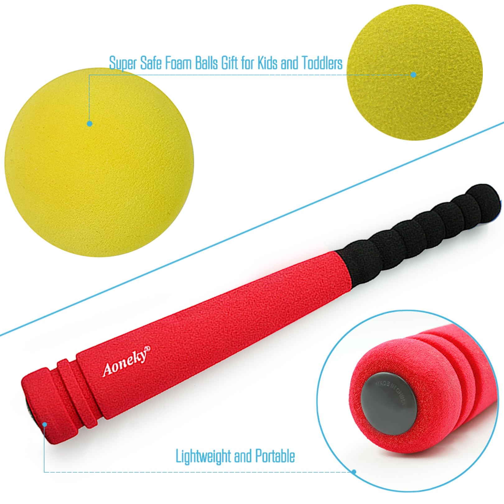 Aoneky Mini Foam Baseball Bat and Ball Set for Toddlers - 16.5 Inch Soft Foam Toy
