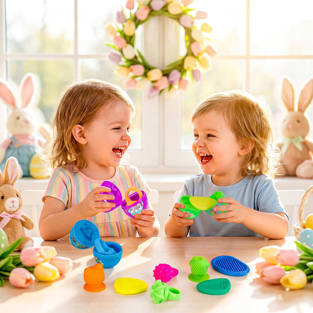 AONTESS Prefilled Easter Eggs with Quiet Sensory Fidgets – 12 Pack of Worry Stones, Suction Toys & Spinner Rings for Calming, Autism & ADHD