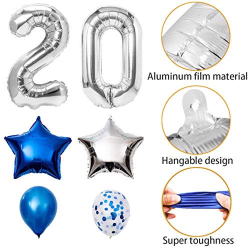AOOTOOSPORT 2026 Graduation Balloons Kit - 40 Inch Silver Number Balloons with Blue & White Latex, Star Foil, and Confetti Balloons - 28 Piece Party Set