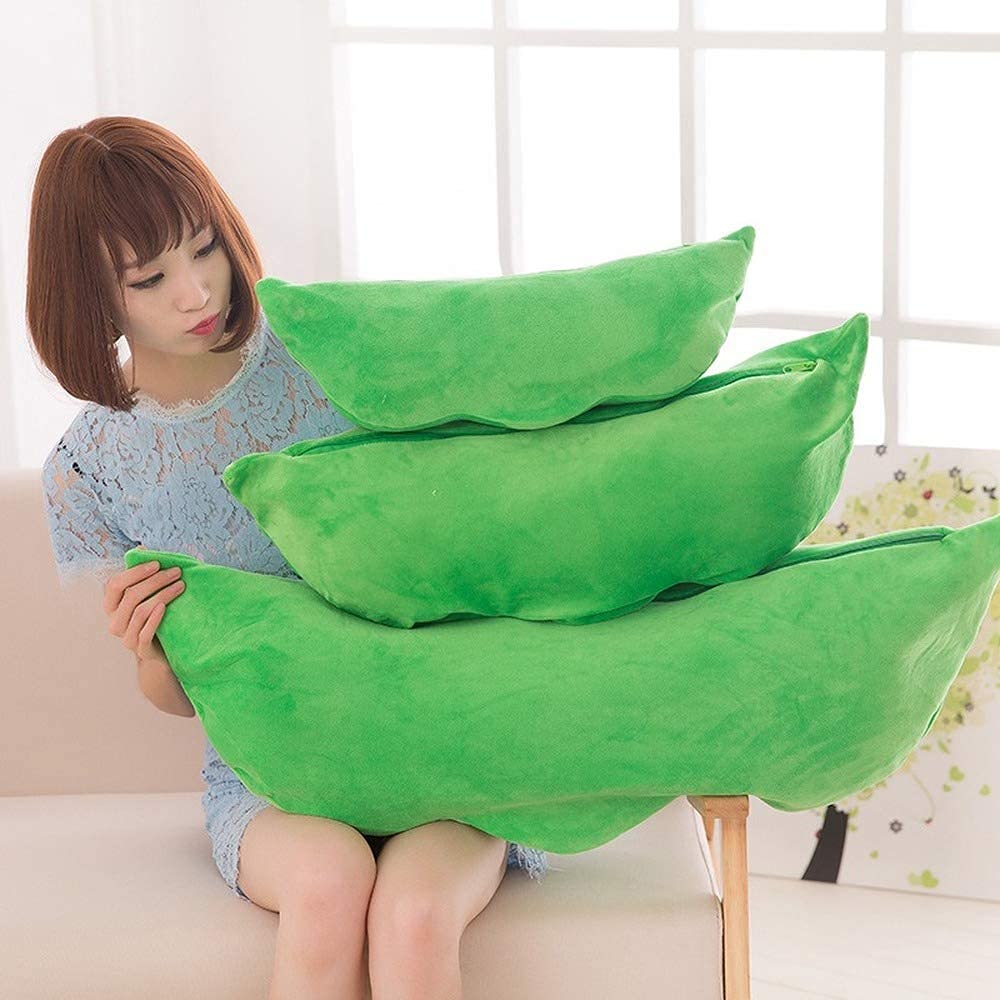 AOQI Giant Peas in a Pod Plush Toy - Soft Pea Pod Pillow with 3 Detachable Peas, Various Sizes