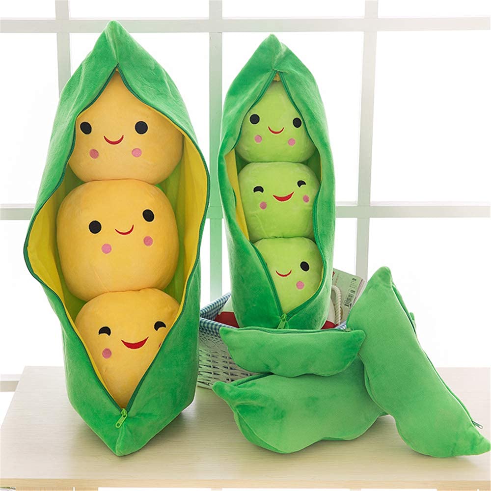 AOQI Giant Peas in a Pod Plush Toy - Soft Pea Pod Pillow with 3 Detachable Peas, Various Sizes