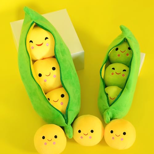 AOQI Giant Peas in a Pod Plush Toy – 9.8" Cuddle Pillow with 3 Removable Peas