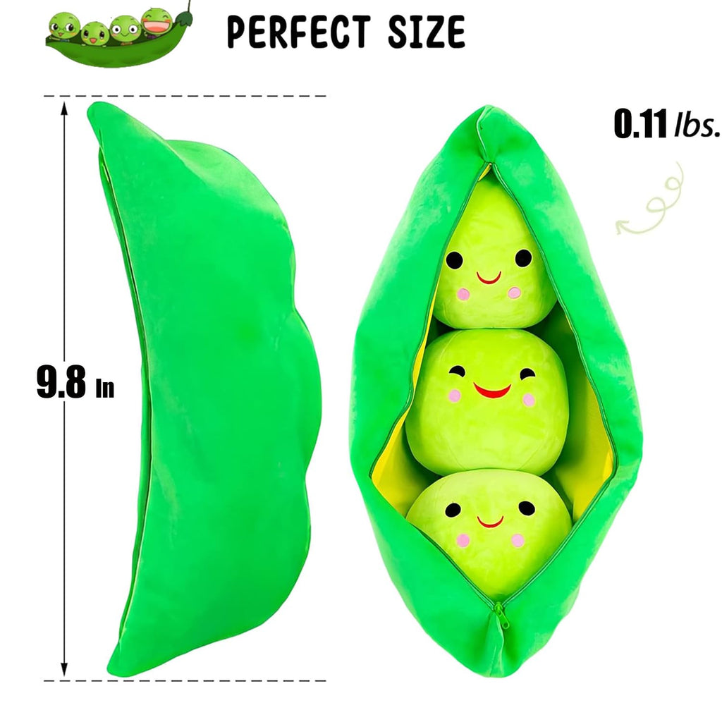 AOQI Giant Peas in a Pod Plush Toy – 9.8" Cuddle Pillow with 3 Removable Peas