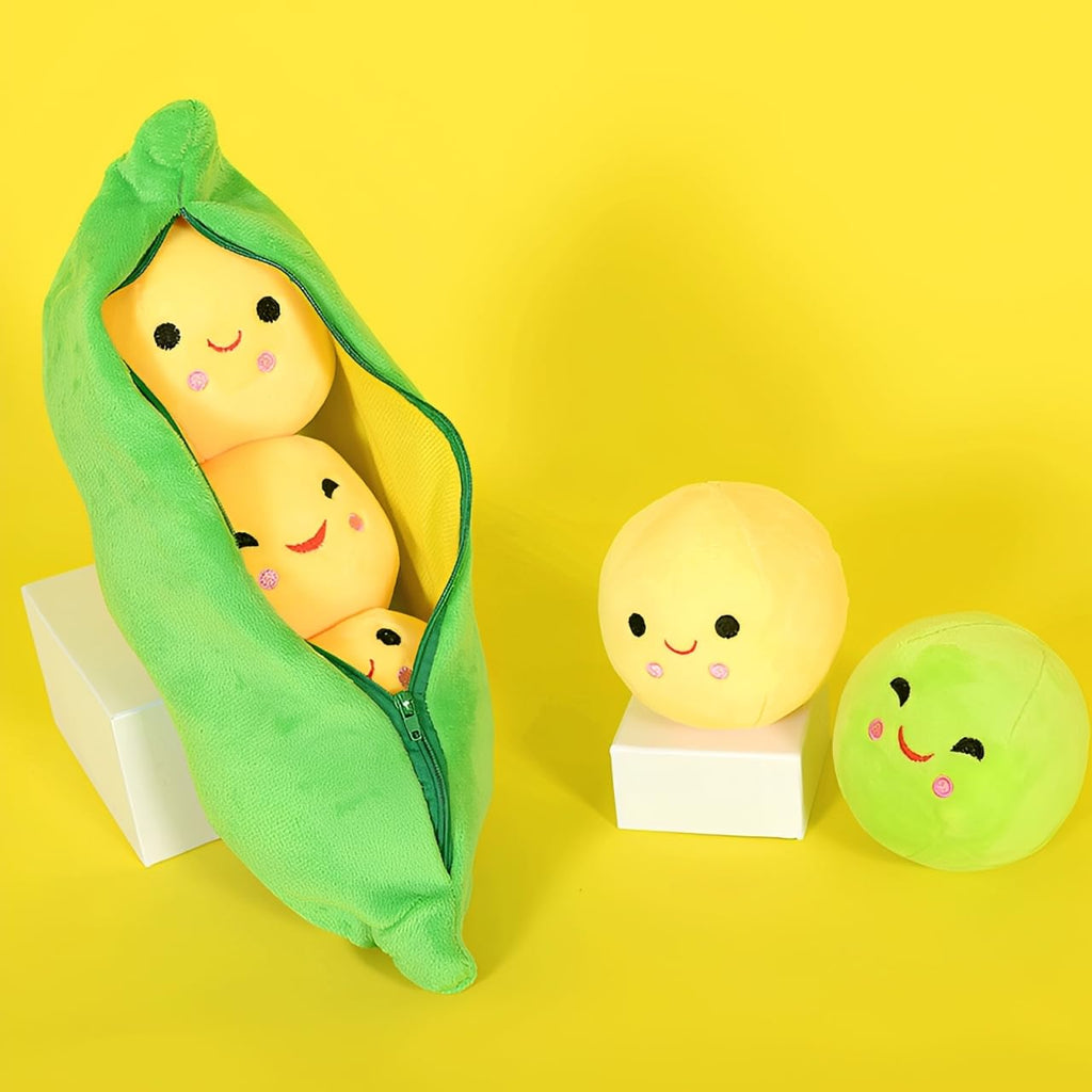 AOQI Giant Peas in a Pod Plush Toy – 9.8" Cuddle Pillow with 3 Removable Peas