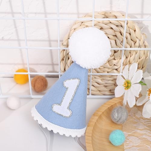 AOQURE 1st Birthday Cone Hat – Felt Party Crown with Pom Poms for Baby's Cake Smash